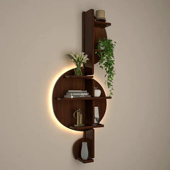 Music Note Backlit Wood Wall Shelf / Book Shelf / Night Light, Walnut Finish - All India Decor