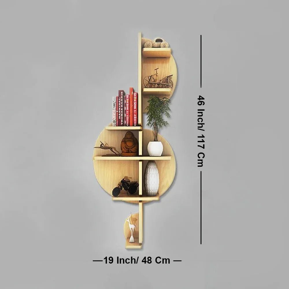 Music Note Backlit Wood Wall Shelf / Book Shelf / Night Light, Light Oak Finish - All India Decor