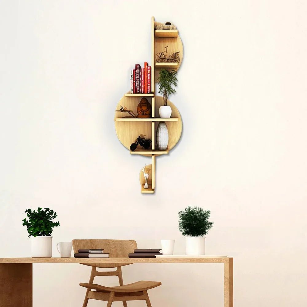 Music Note Backlit Wood Wall Shelf / Book Shelf / Night Light, Light Oak Finish - All India Decor