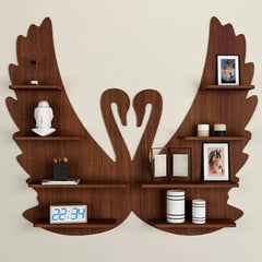 Loving Swan Backlit Wood Wall Shelf / Book Shelf / Night Light, Walnut Finish - All India Decor