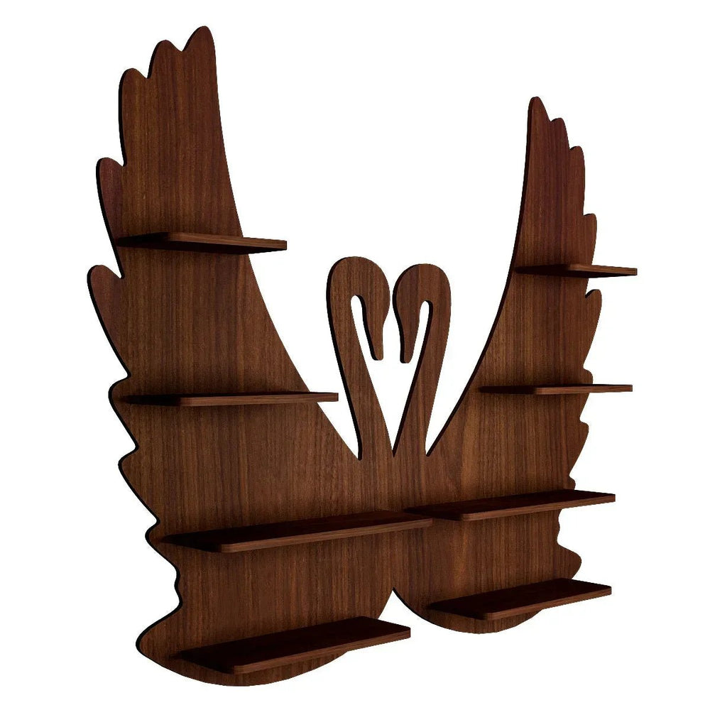 Loving Swan Backlit Wood Wall Shelf / Book Shelf / Night Light, Walnut Finish - All India Decor