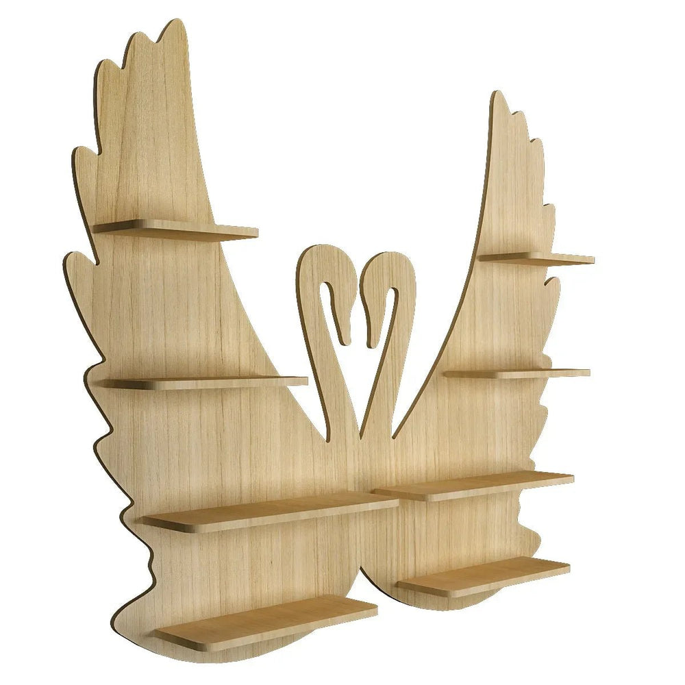 Loving Swan Backlit Wood Wall Shelf / Book Shelf / Night Light, Light Oak Finish - All India Decor