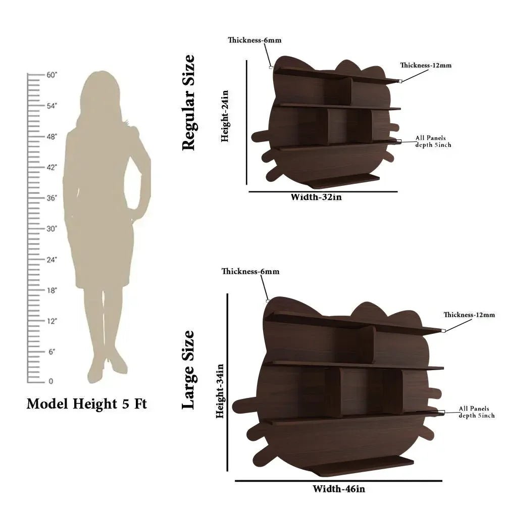 Cat Shape Backlit Wood Wall Shelf / Book Shelf / Night Light, Walnut Finish - All India Decor