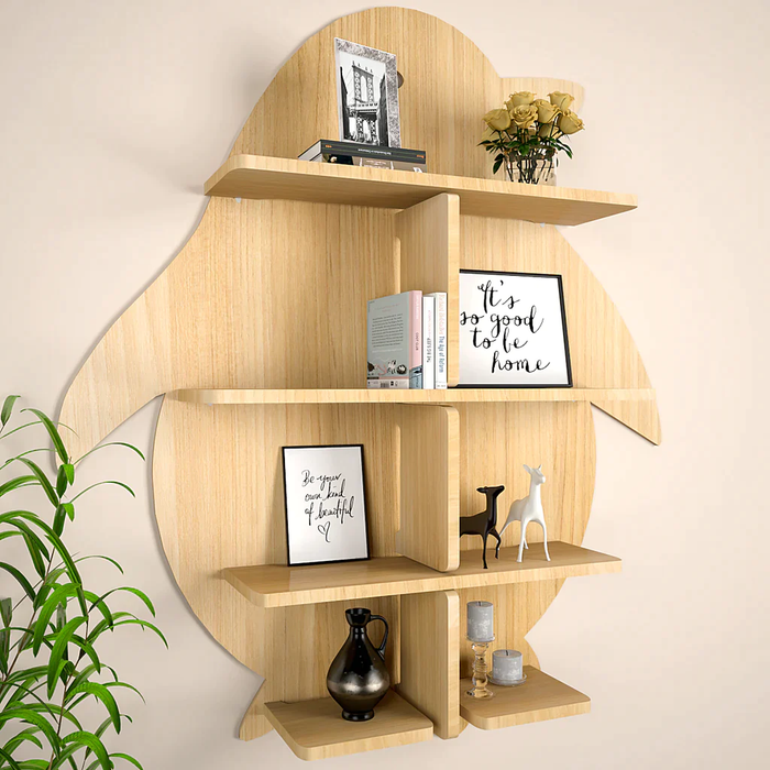 Penguin Backlit Wood Wall Shelf / Book Shelf / Night Light, Walnut Finish