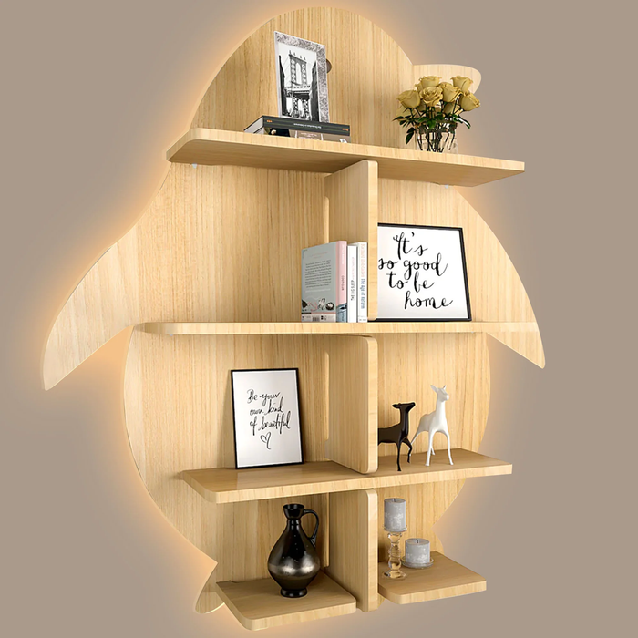 Penguin Backlit Wood Wall Shelf / Book Shelf / Night Light, Walnut Finish