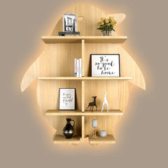 Penguin Backlit Wood Wall Shelf / Book Shelf / Night Light, Walnut Finish - All India Decor