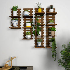 Urban Homes Designer Dark Walnut Planter Shelves Set Of 4 - All India Decor