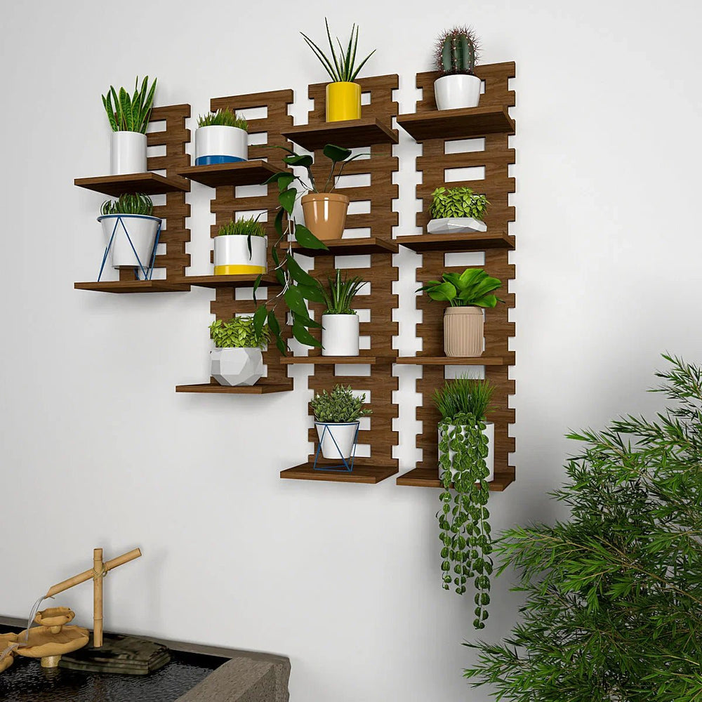 Urban Homes Designer Dark Walnut Planter Shelves Set Of 4 - All India Decor