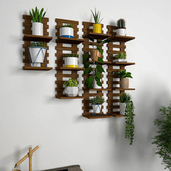 Urban Homes Designer Dark Walnut Planter Shelves Set Of 4 - All India Decor
