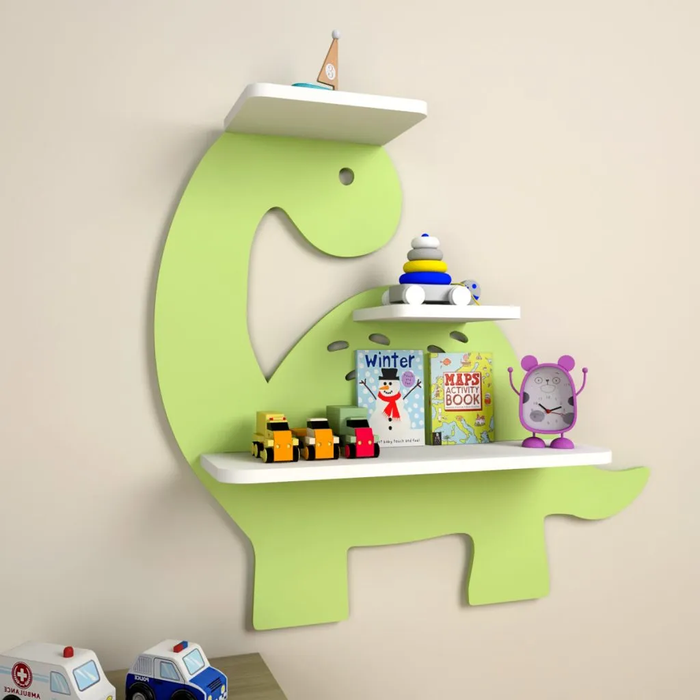 Dinosaur-Shaped Kids Wooden Shelf (Green)