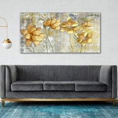 Golden Abstract Flowers Premium Wall Painting - All India Decor