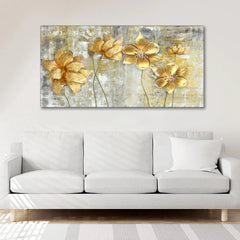 Golden Abstract Flowers Premium Wall Painting - All India Decor