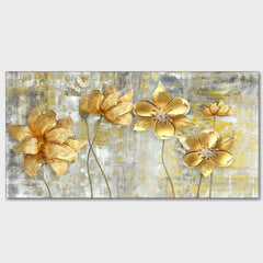 Golden Abstract Flowers Premium Wall Painting - All India Decor