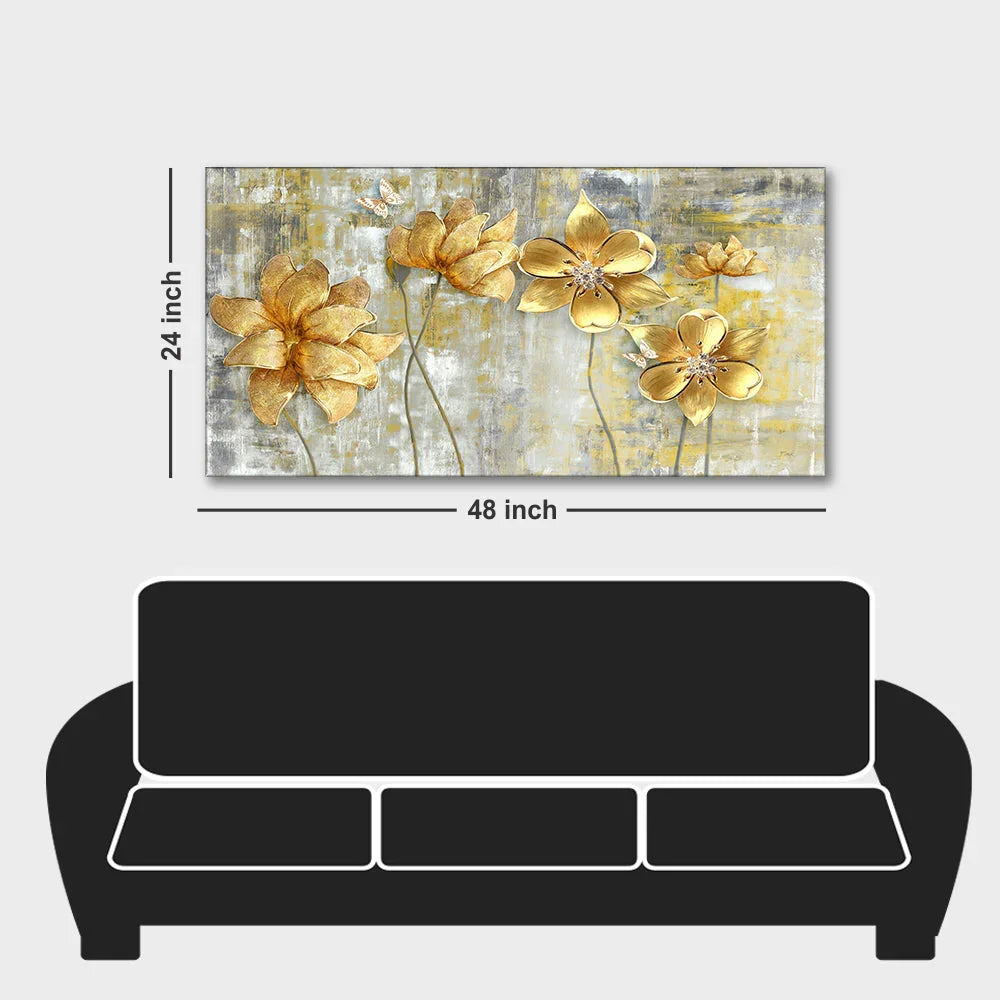 Golden Abstract Flowers Premium Wall Painting - All India Decor