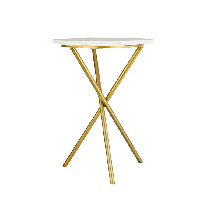 Gold & White Tripod Table - All India Decor