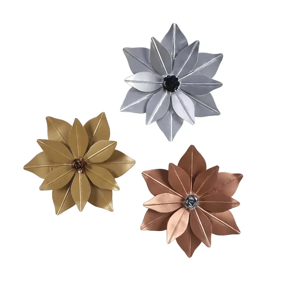 Floral Shape Crafted Decorative Metal Wall Art Set Of 3 - All India Decor
