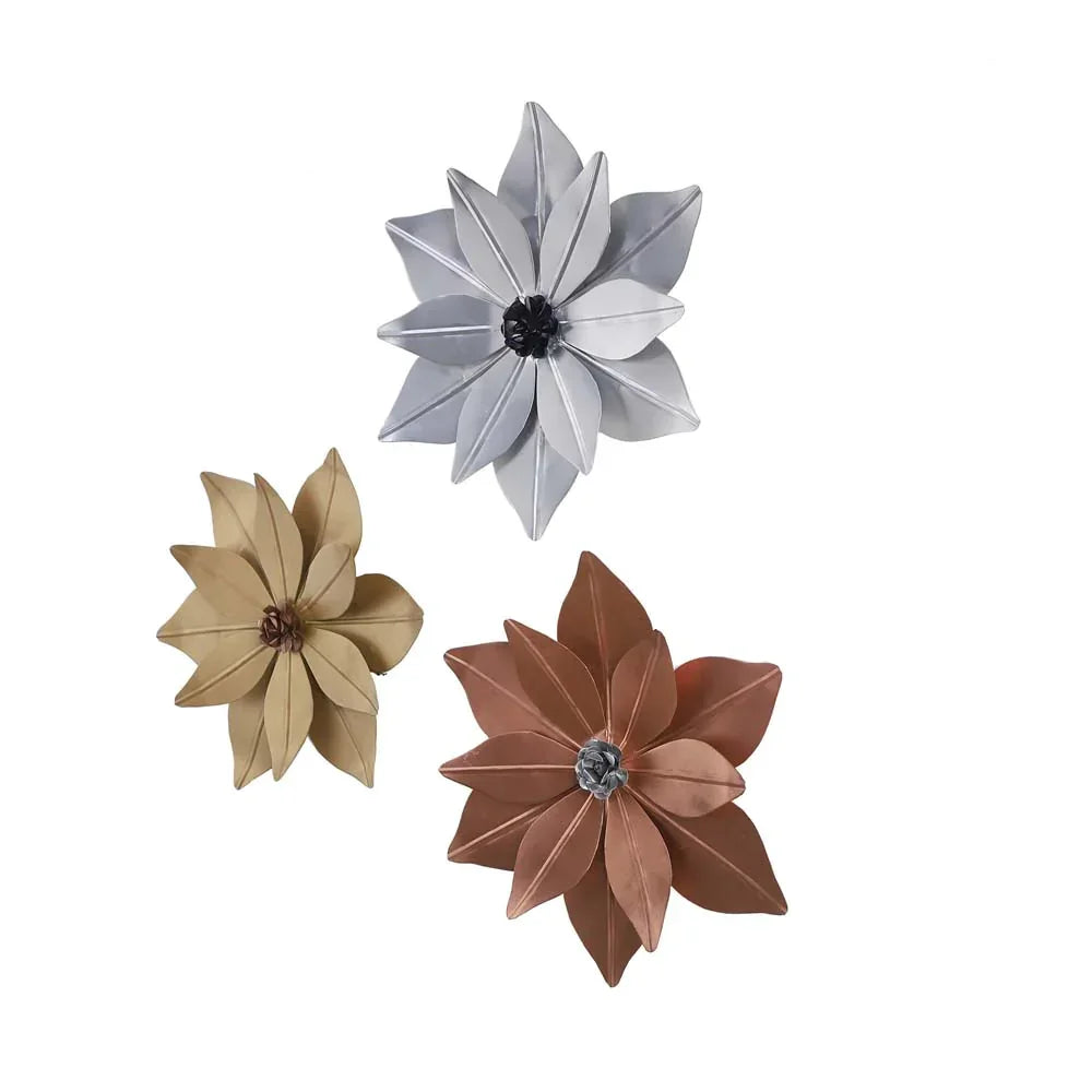 Floral Shape Crafted Decorative Metal Wall Art Set Of 3 - All India Decor