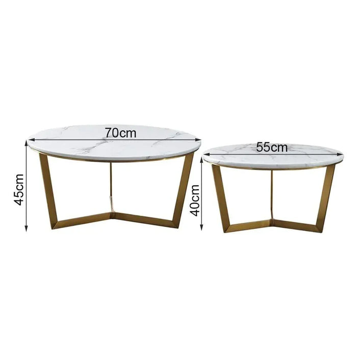 Premium Metallic Nesting Center Tables in Golden Luxurious Base Set of 2