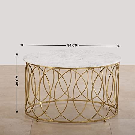 Gold Metal With White Marble Top Round Coffee Table - All India Decor