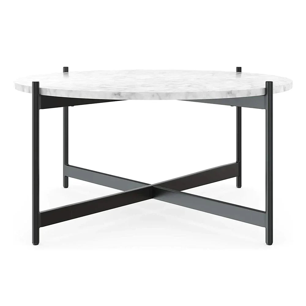 Minimalist Matte Black Metal Centre Table In Criss Cross Design - All India Decor