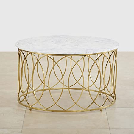 Gold Metal With White Marble Top Round Coffee Table