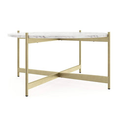Minimalist Metal Coffee Table In Criss Cross Matte Gold Base - All India Decor