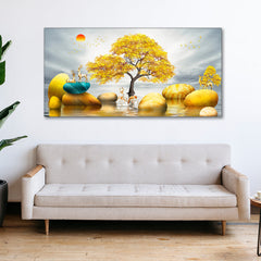 Canvas Wall Painting of Golden Trees With Deer