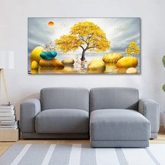 Canvas Wall Painting of Golden Trees With Deer