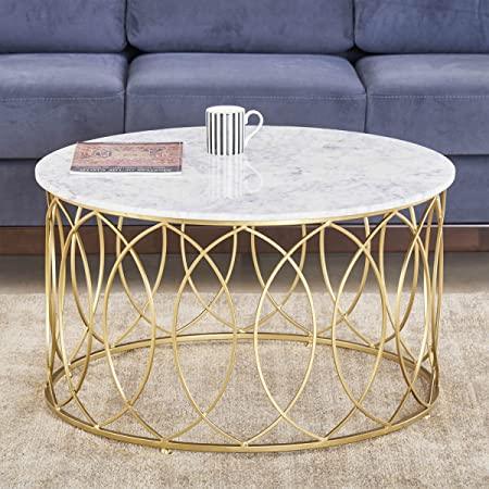 Gold Metal With White Marble Top Round Coffee Table - All India Decor
