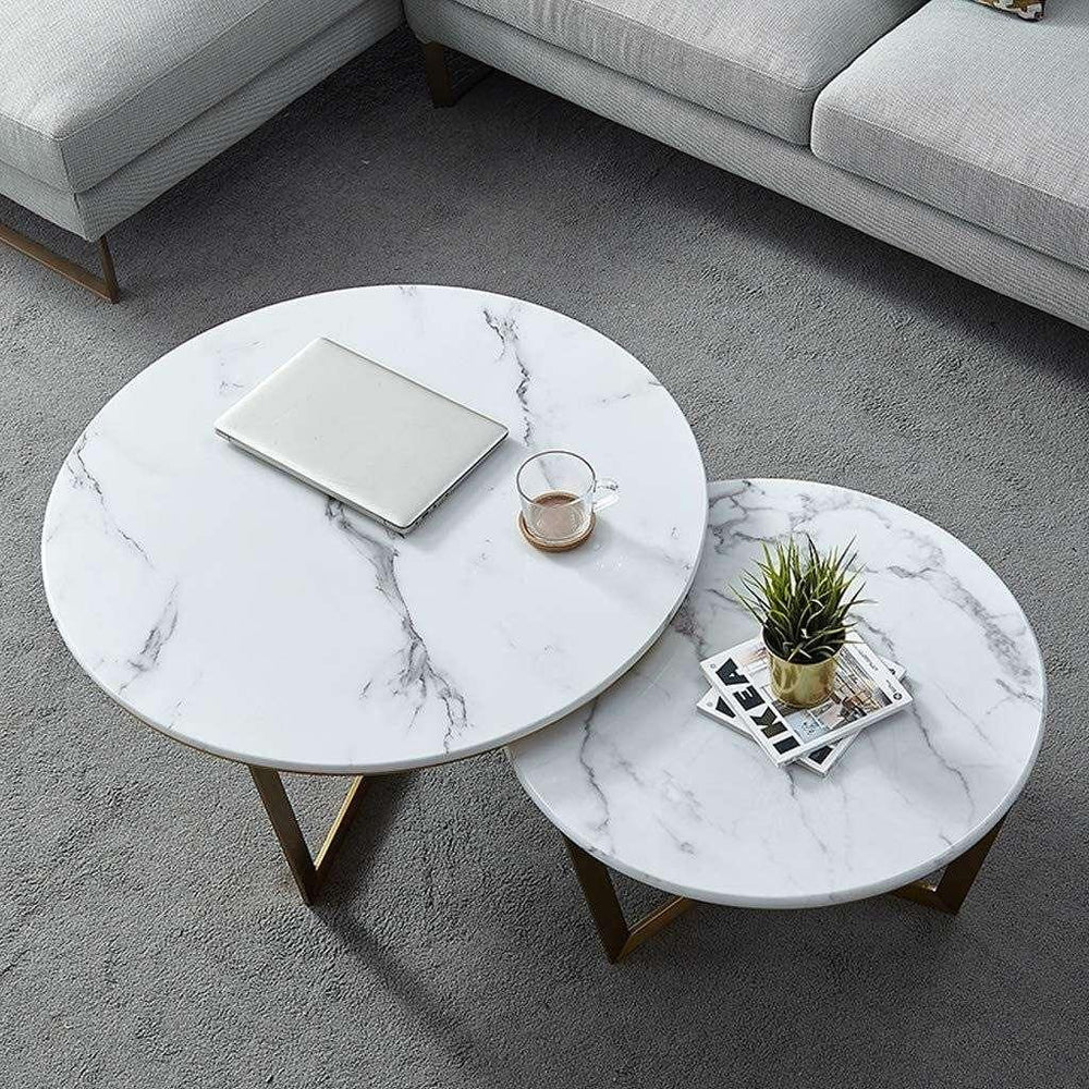 Premium Metallic Nesting Center Tables in Golden Luxurious Base Set of 2 - All India Decor