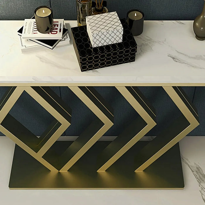 Classic Golden Console Table In Geometric Pattern