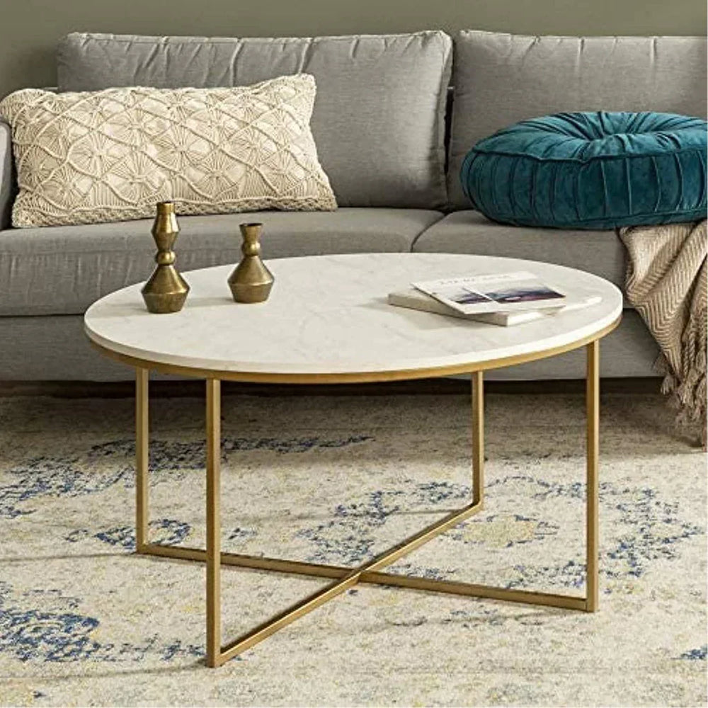 Golden Minimalist Metal Center Table in Criss Cross Design - All India Decor