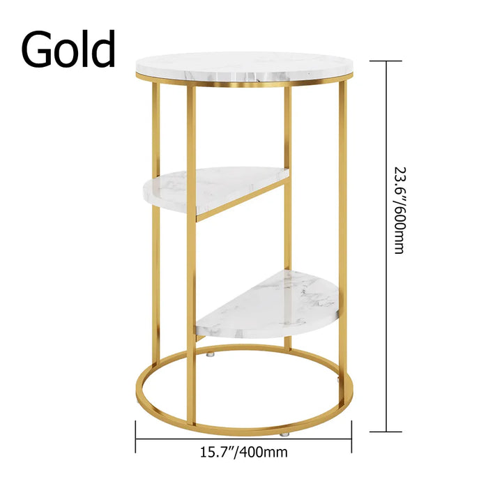 Gold End Table With 3 Tier Marble Shelf