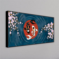 Koi Fish With Cherry Blossom Centered Red Circle Art Wall Painting