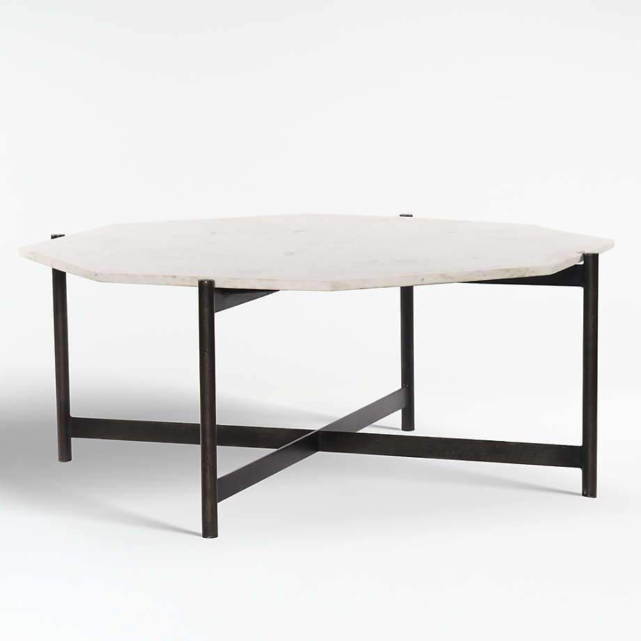 White Marble Top Hexagonal Shape Iron Stand Coffee Tables