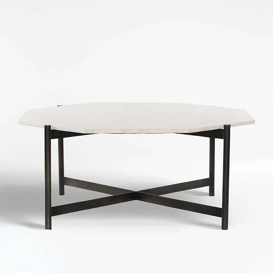 White Marble Top Hexagonal Shape Iron Stand Coffee Tables - All India Decor