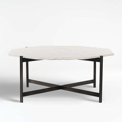 White Marble Top Hexagonal Shape Iron Stand Coffee Tables