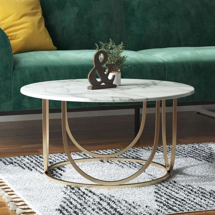 Unique Design White Marble Golden Metal Center Table