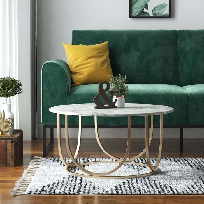 Unique Design White Marble Golden Metal Center Table