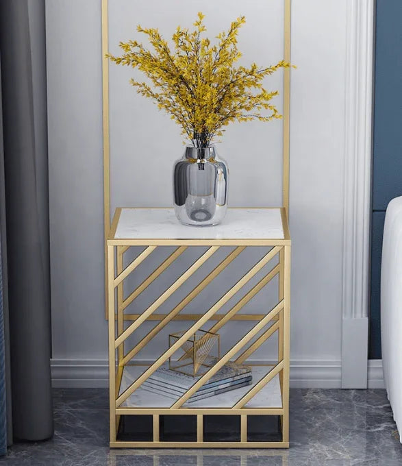 White Round End Table With Marble Top - All India Decor