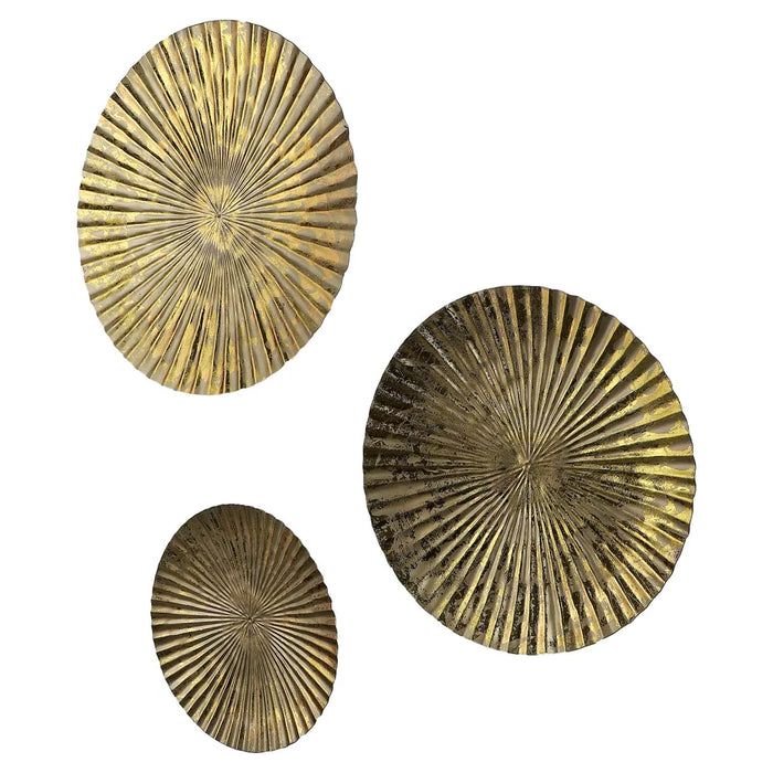 Gold Foil Motif Hammered Metal Decorative Wall Plates Set Of 3