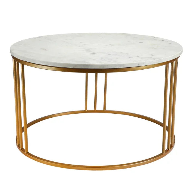 Luxury Round Marble White Matte Finish Metal Center Table - All India Decor