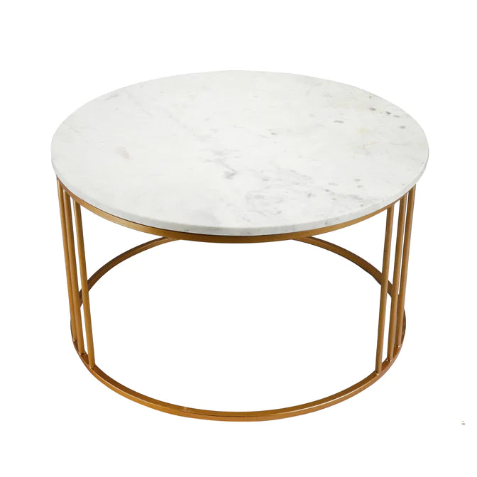 Luxury Round Marble White Matte Finish Metal Center Table