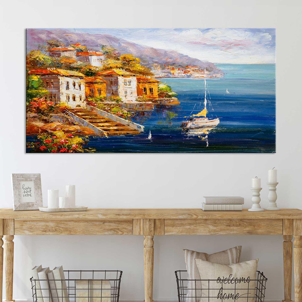 Italian Seascape Varenna River Wall Painting - All India Decor