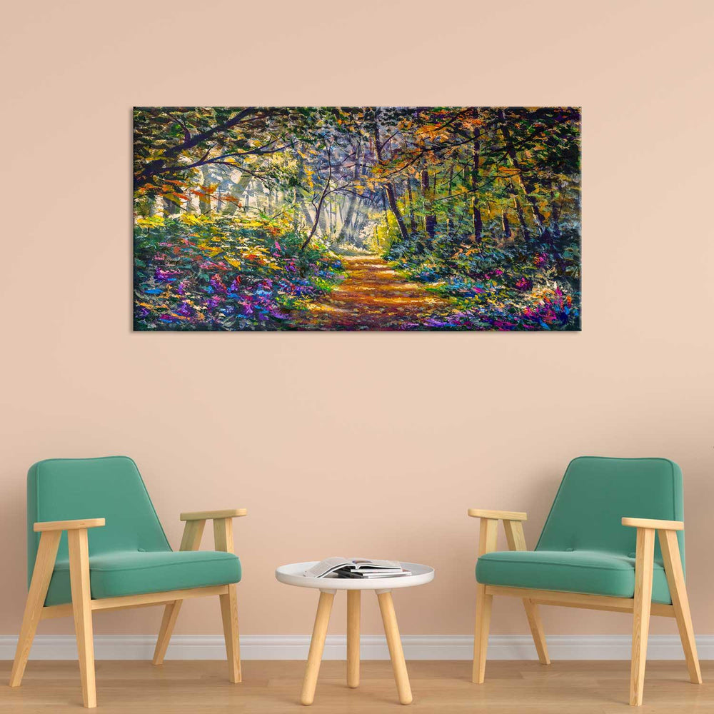 Footpath road in sunlight park alley jungle rural landscape wall painting - All India Decor
