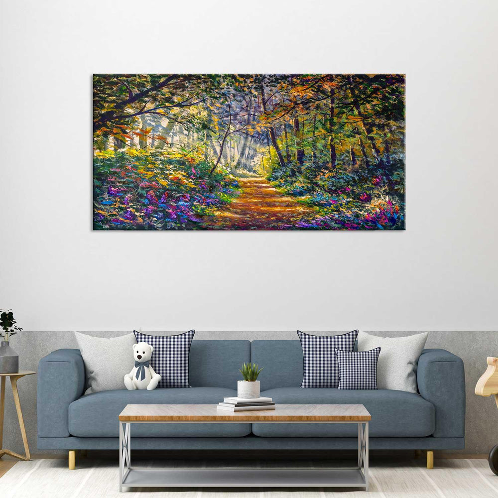 Footpath road in sunlight park alley jungle rural landscape wall painting - All India Decor