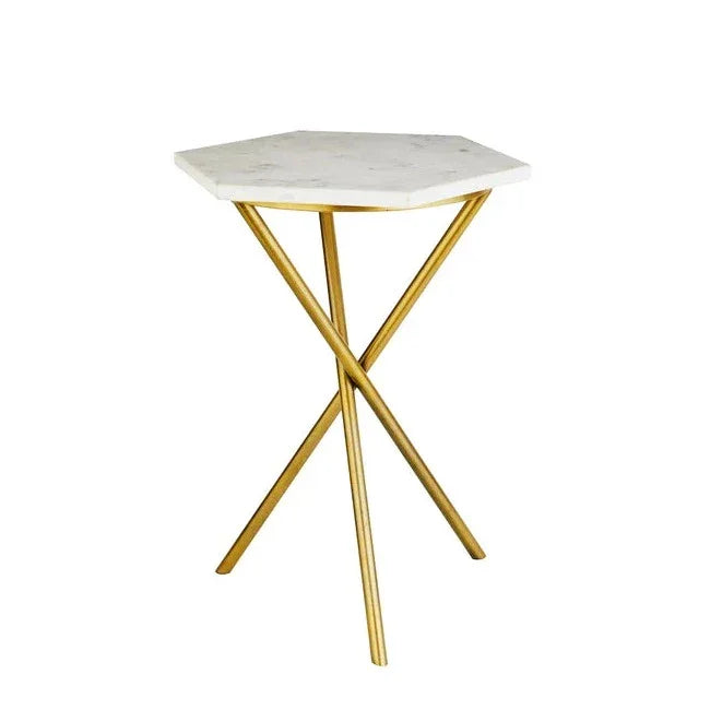 Gold & White Tripod Table - All India Decor
