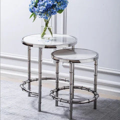 Silver Nesting Table Set of 2 with White Marble - All India Decor
