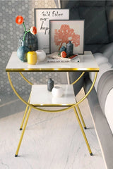 Gold End Table With 3 Tier Marble Shelf - All India Decor