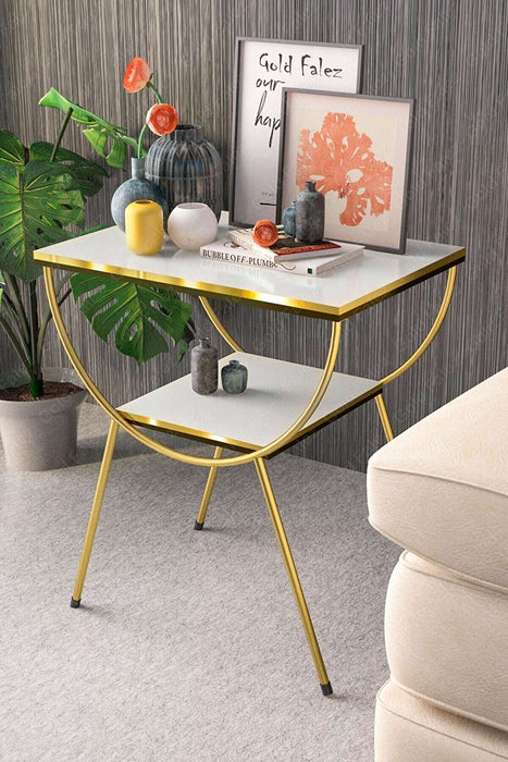 Gold End Table With 3 Tier Marble Shelf